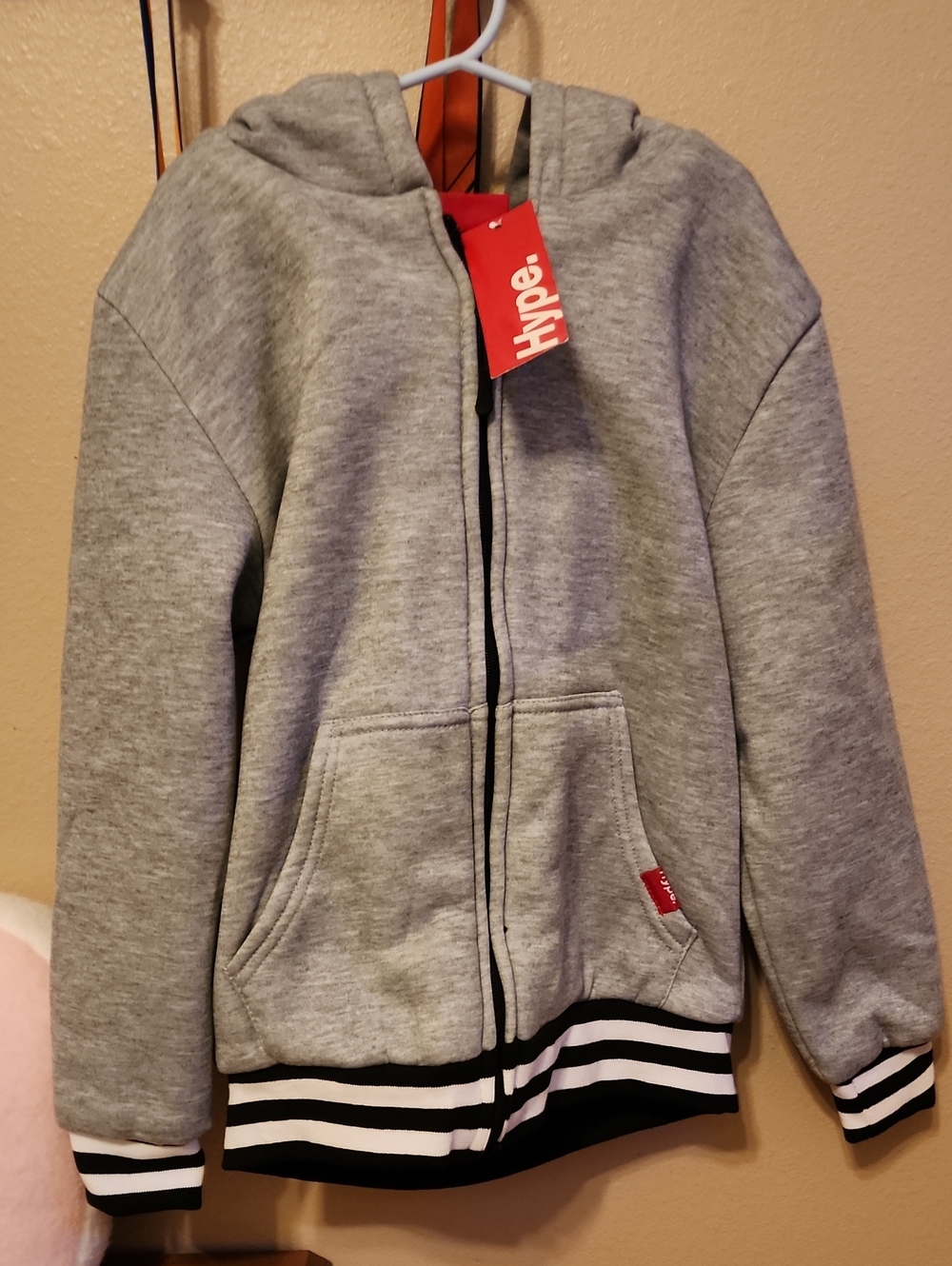 Hype Grey Kids Zip-Up Hoodie with Striped Hem